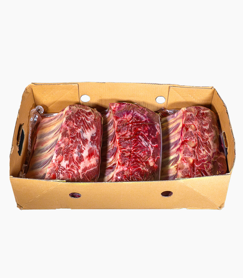 3 côtes de bœuf halal sous vide dans un carton