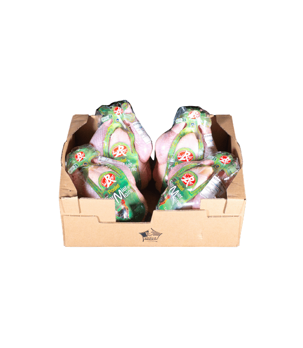 4 poulets fermiers Label Rouge origine France sous vide en carton